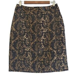 Worthington Women's Black And Gold Brocade Knee Length Pencil Skirt Size 8 Lined